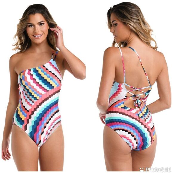 La Blanca Slice Of Paradise One Shoulder Keyhole Tummy Control  One Piece - Picture 1 of 13